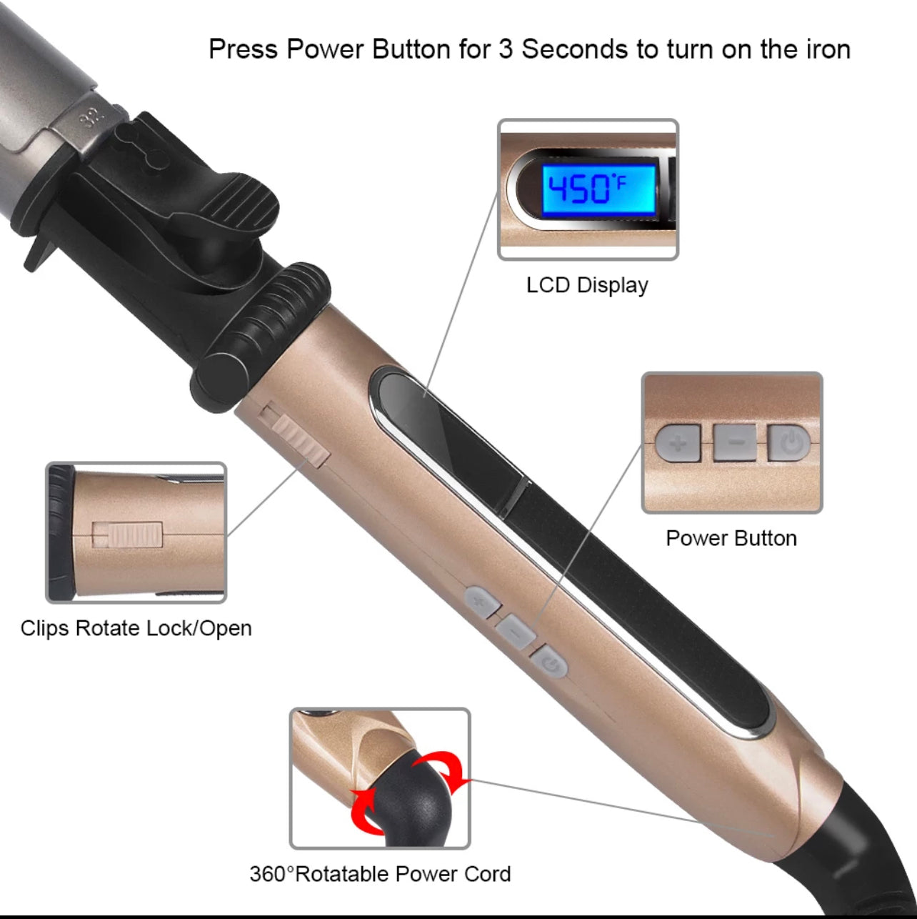 1.5”/38mm (360) Rotation Curling Iron